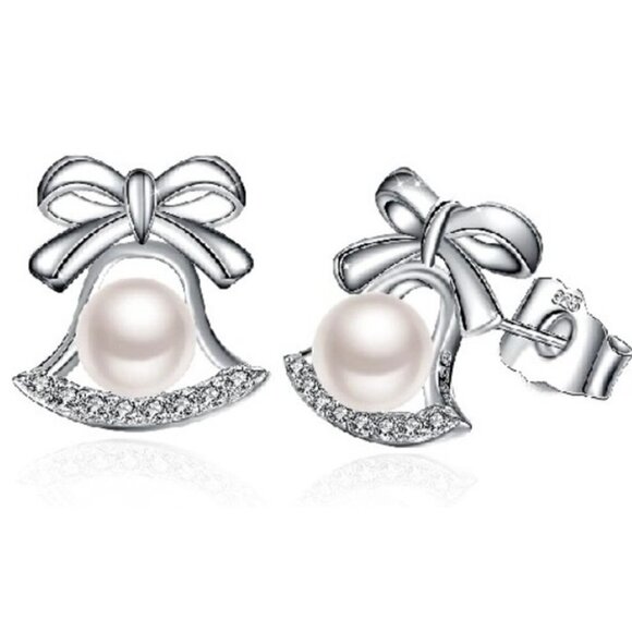Nib - J.Rosée Chic Women 925 Sterling Silver, White Pearl Stud Earrings. - Picture 2 of 6